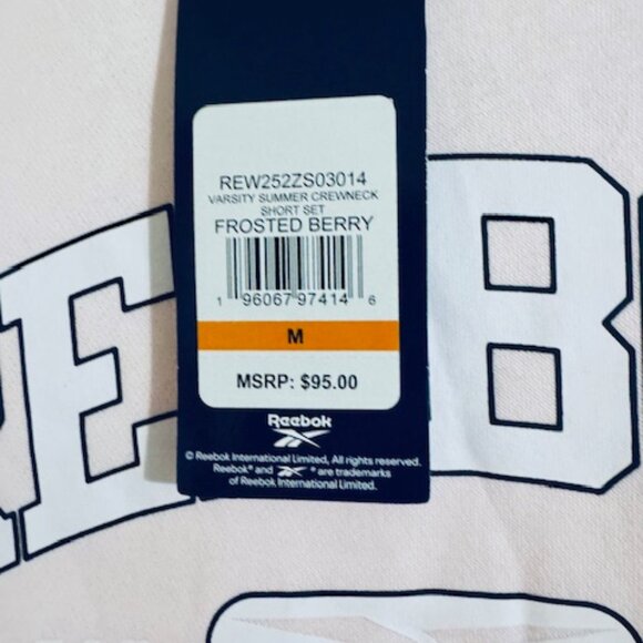 NWT Reebok Women's Crewneck 2-piece Short Set Frosted Berry Pink Sz M $95 - Picture 5 of 9